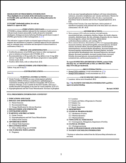 LYTGOBI Prescribing Information 2025